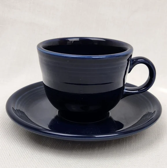 Fiesta Homer Laughlin Dark Blue Coffee/ Tea Mug Cup And Saucer Plate. - Picture 1 of 7